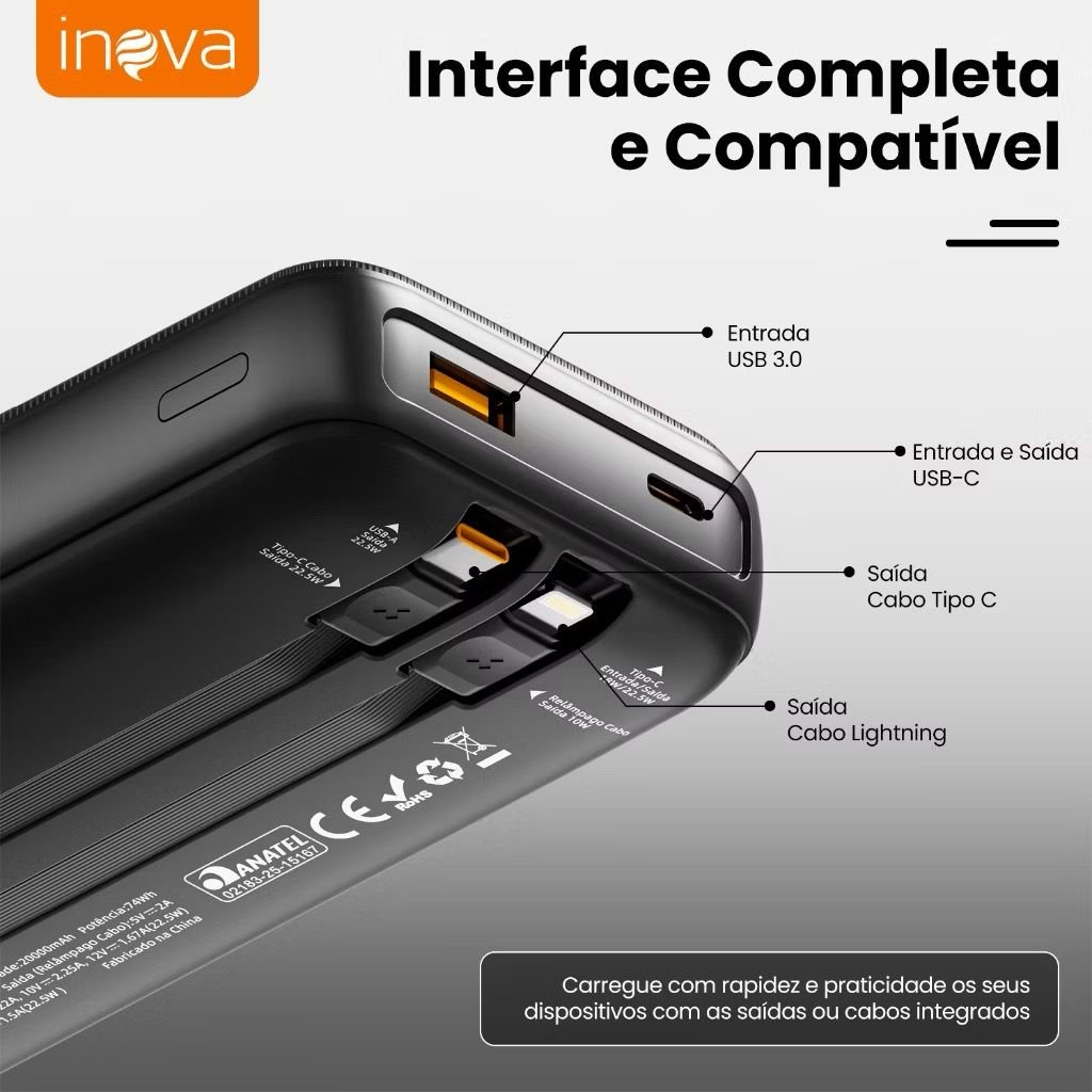 Power Bank Inova 20.000mAh com Display Digital e Carregamento Rápido - Imagem 2